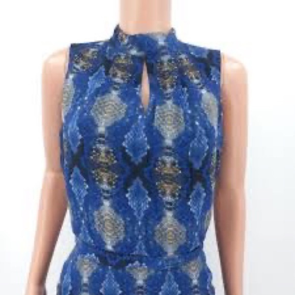 Calvin Klein New With Tags Blue Snakeskin-Print Belted Midi Dress Size 4 - Picture 3 of 15